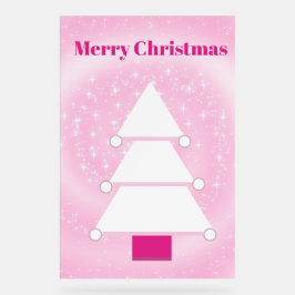 Señal Acrílica Copos de nieve rosados y blancos de árbol de Navid