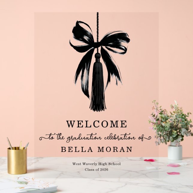 Señal Acrílica Coquette Black Bow & Tassel Graduation Party Sign (Boda)