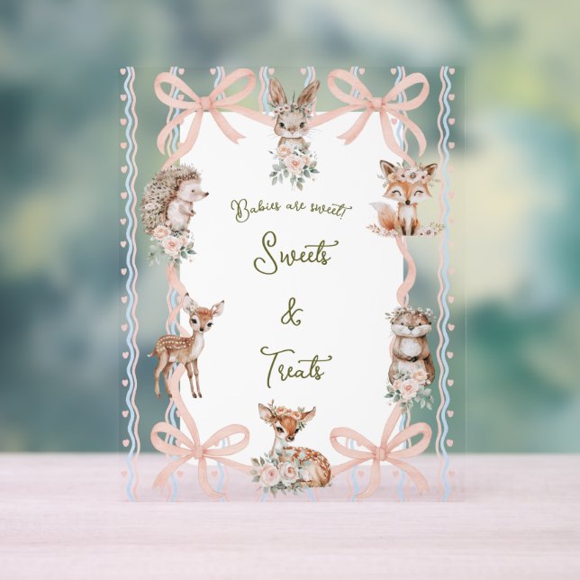 Señal Acrílica Coquette Ribbon Woodland Baby Shower Acrylic Sign (Neutral )