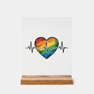 Señal Acrílica Corazón de latido de arcoíris diseño de grabado vi