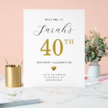 Corazón de Oro Cumpleaños 40 Mesa Acrílico Bienven