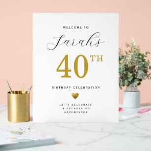 Señal Acrílica Corazón de Oro Cumpleaños 40 Mesa Acrílico Bienven