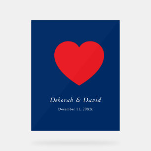 Señal Acrílica Corazón Rojo Azul Boda Minimalista Moderna