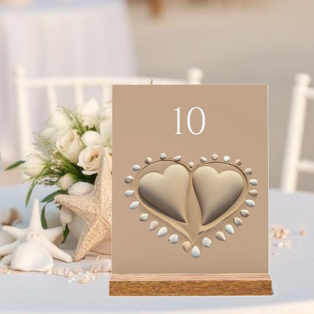 Señal Acrílica Corazones de arena de bodas de playa- (Beach Wedding Sand Hearts- Acrylic Sign Table number)