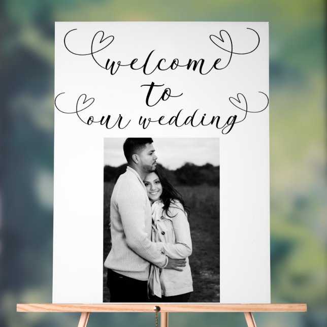 Señal Acrílica Corazones modernos Bienvenida al Boda Mínimo Blanc (Neutral )