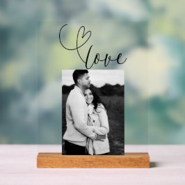 Señal Acrílica Corazones Modernos Boda Amor Foto Blanco Negro