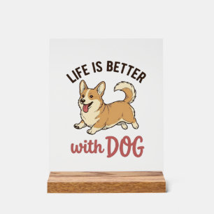 Señal Acrílica Corgi Adorable La Vida Es Mejor Con Diseño De Perr