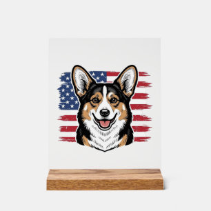 Señal Acrílica Corgi Patriótico Bandera Americana Diseño Vector V