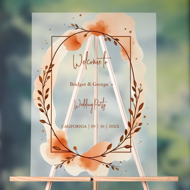 Señal Acrílica Correa de bienvenida rústica boda de terracota bot (Neutral )