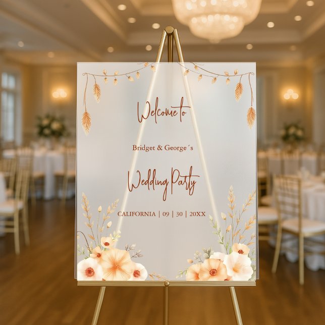 Señal Acrílica Correa de bienvenida rústica boda de terracota bot (Subido por el creador)