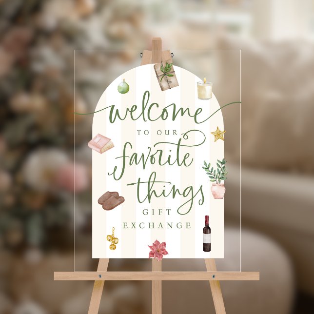 Señal Acrílica Cosas favoritas dan signo de bienvenida acrílico d (Shown on an 18" x 24" acrylic sign)
