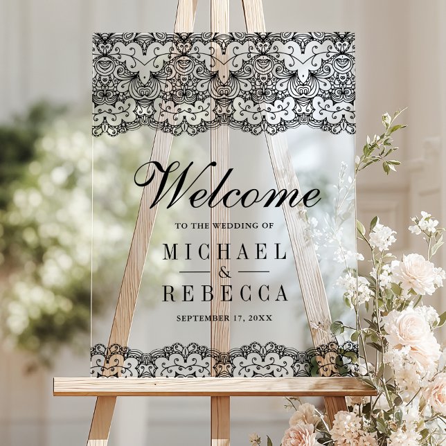Señal Acrílica Country Black Lace Wedding Welcome (Subido por el creador)