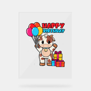 Señal Acrílica Cow Birday Balloon Thatleman Farmer Cute B