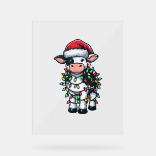 Señal Acrílica Cow Xmas Outfit Cute Santa Cow