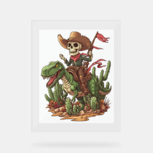 Señal Acrílica Cowboy Skull Jurásico - Dino Rodeo divertido