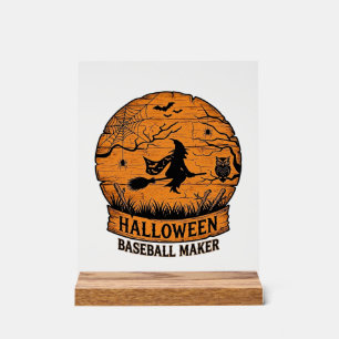 Señal Acrílica Creador de béisbol de Halloween Bruja voladora Lun