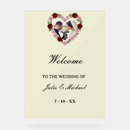 Señal Acrílica Cream Acrylic Wedding Welcome Sign - Floral Heart
