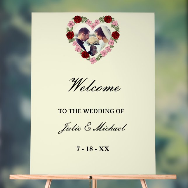 Señal Acrílica Cream Acrylic Wedding Welcome Sign - Floral Heart (Neutral )