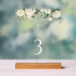 Señal Acrílica Cream White Flowers, Boho, Baptism Table Numbers