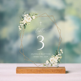 Señal Acrílica Cream White Flowers, Boho, Baptism Table Numbers