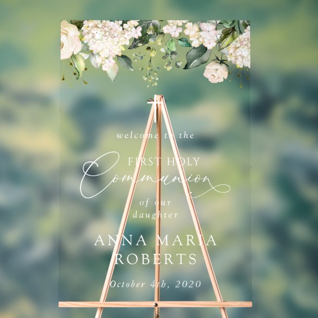 Señal Acrílica Cream White Flowers, First Holy Communion Welcome (Neutral )