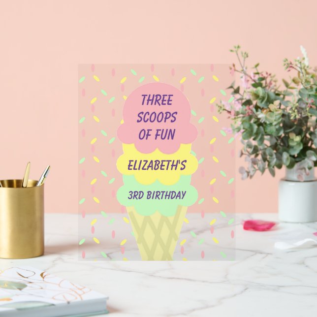 Señal Acrílica Crema de hielo 3er cumpleaños (Boda)