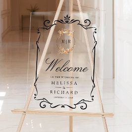 Señal Acrílica Crest de Bienvenida de Boda de Flor Silvestre de O
