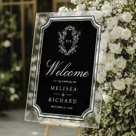 Señal Acrílica Cresta de Chinoisería Negra para Boda de Bienvenid