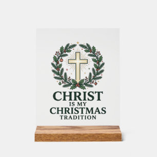 Señal Acrílica Cristo es mi tradición de Navidad Diseño de cruz v
