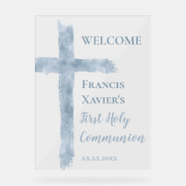 Señal Acrílica cruz azul acuarela Primera Comunión