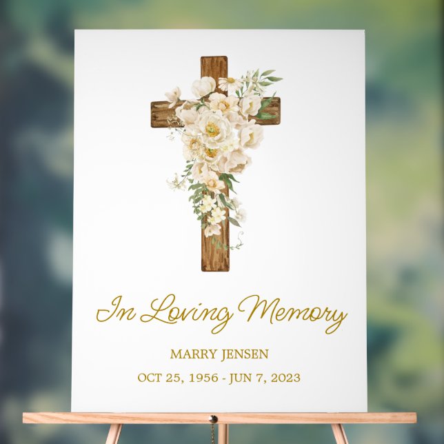 Señal Acrílica Cruz de rosa blanca Memorial Funeral (Neutral )