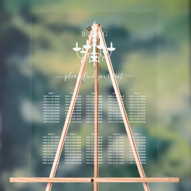 Señal Acrílica Cuadro de asientos de Boda de candelabro blanco (Neutral )