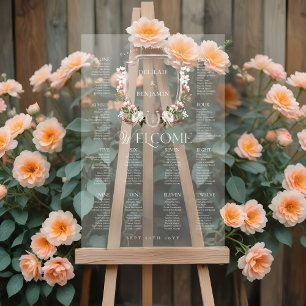 Señal Acrílica Cuadro de asientos de Boda de Escudo floral occide