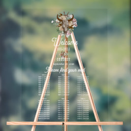 Señal Acrílica Cuadro de asientos de Bodas de Boho Cow del país o