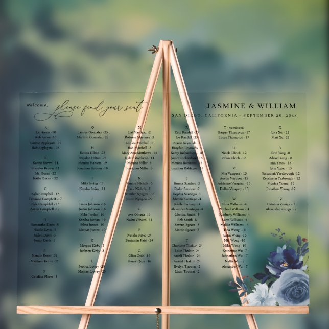 Señal Acrílica Cuadro S de asientos alfabéticos florales en azul  (Neutral )