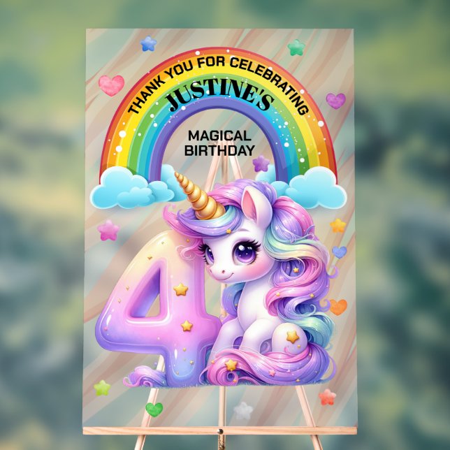 Señal Acrílica Cuarto Fiesta de cumpleaños con arcoiris y unicorn (Neutral )