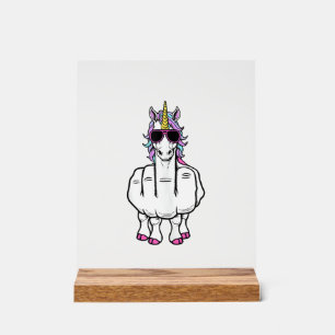 Señal Acrílica Cuerno de unicornio dedo medio divertido mágico of