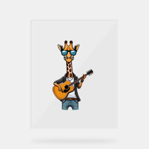 Señal Acrílica Cuidada jirafa tocando guitarra jirafas músico Mus