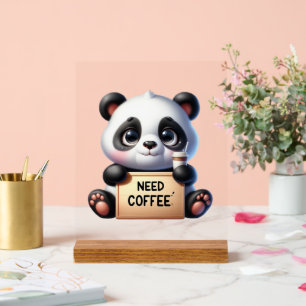 Señal Acrílica Cuidada oficina necesita café panda oso