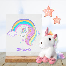 Señal Acrílica Cuidado Rainbow Unicorn Chica Script Name Whimsica