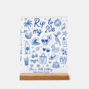 Señal Acrílica cumpleaños 20s azul de playa personalizado dibujad