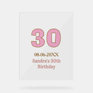 Señal Acrílica cumpleaños 30 negrita rosa nombre fecha simple mi