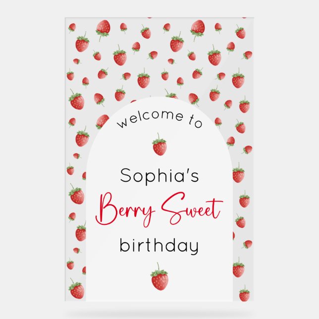 Señal Acrílica Cumpleaños de Fresa Dulce Bienvenida (Anverso)