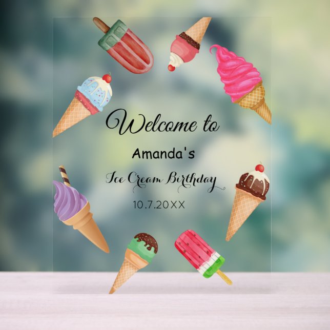 Señal Acrílica Cumpleaños de helado Piscina Fiesta de verano  (Neutral )