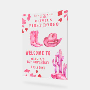 Señal Acrílica Cumpleaños de la vaquera rosa 