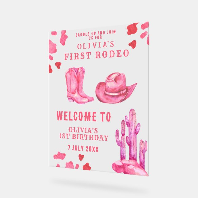 Señal Acrílica Cumpleaños de la vaquera rosa  (Ángulo)