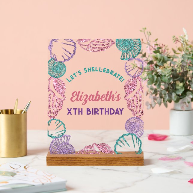 Señal Acrílica Cumpleaños de los Chicas de las conchas marinas (Boda)
