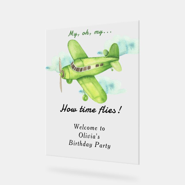 Señal Acrílica Cumpleaños de los niños del avión acuarela (Ángulo)