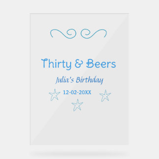 Señal Acrílica cumpleaños español estrella azul treinta y cerveza