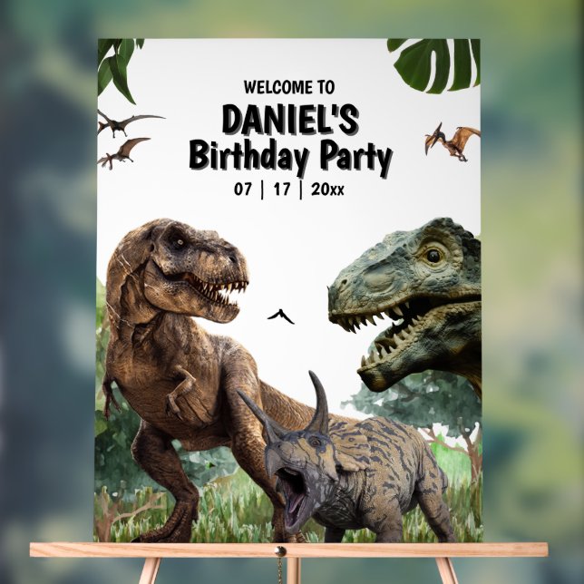 Señal Acrílica Cumpleaños imprimible de dinosaurio, Cumpleaños T  (Neutral )